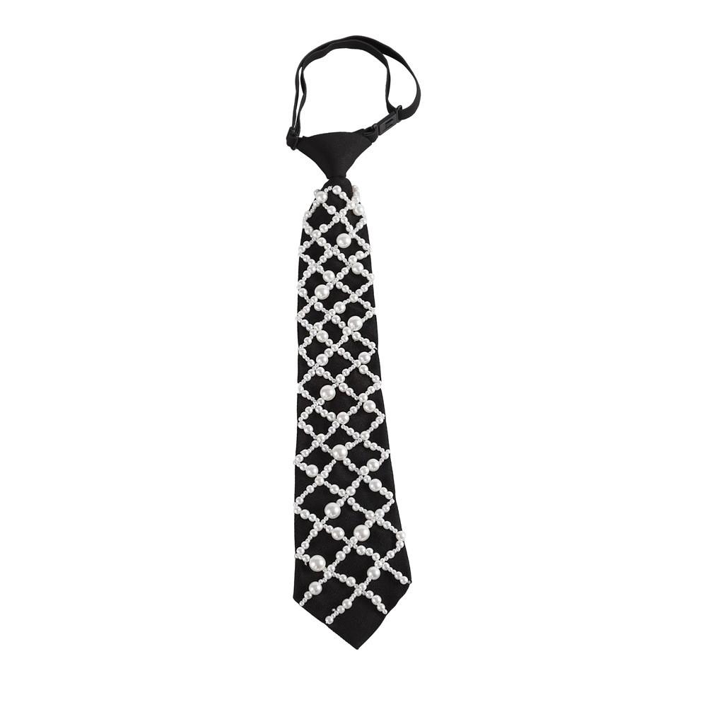 Modern Unisex Neck Tie With Pearl Detailing In Black For Formal And Casual Wear