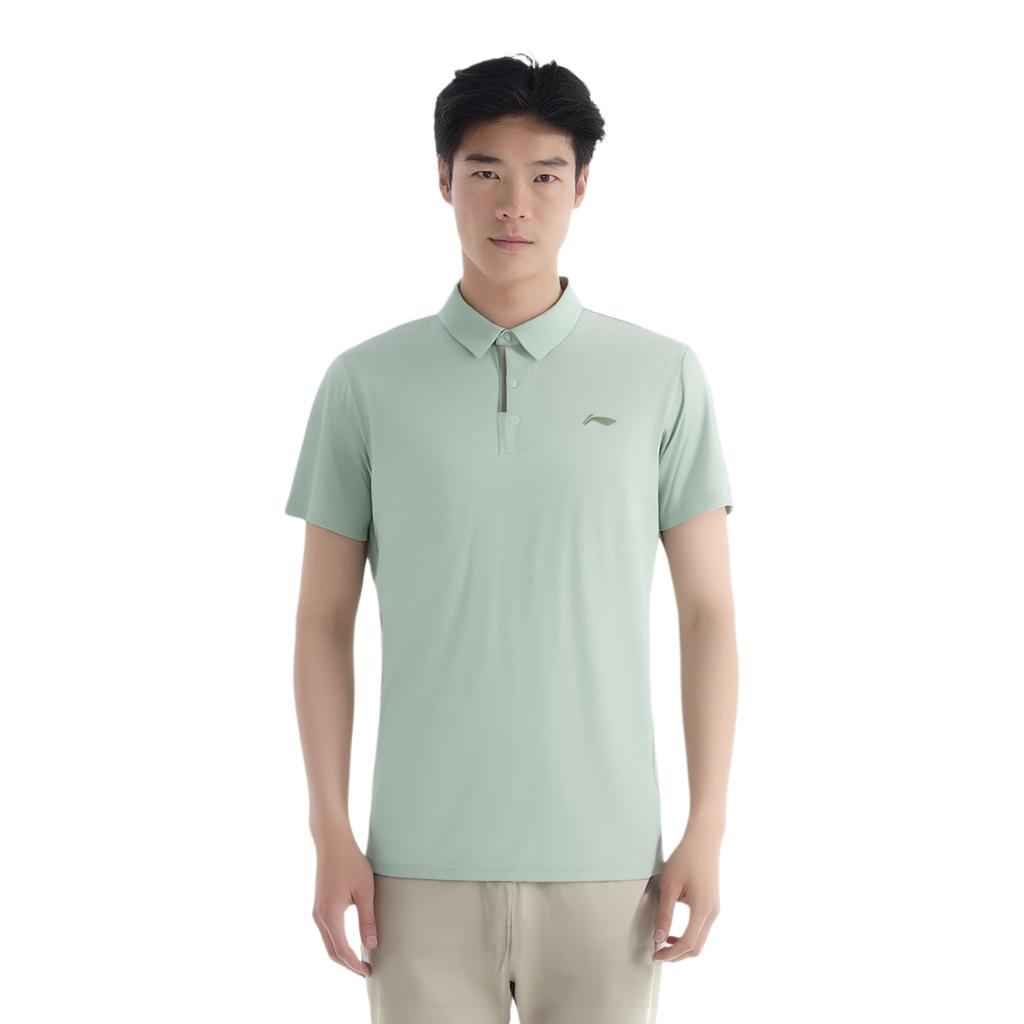 Li-Ning Solid Color Comfortable Breathable Versatile Short Sleeve Polo Shirt Men Tops Light-Green APLU747-4