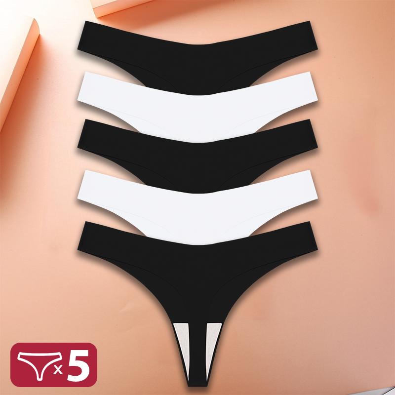 5ks/sada Sexy spodní prádlo G-String Dámské intimní spodní prádlo T-back Bezešvé spodní kalhotky s nízkým pasem Dámské bikiny kalhotky 10 barev XS-XL
