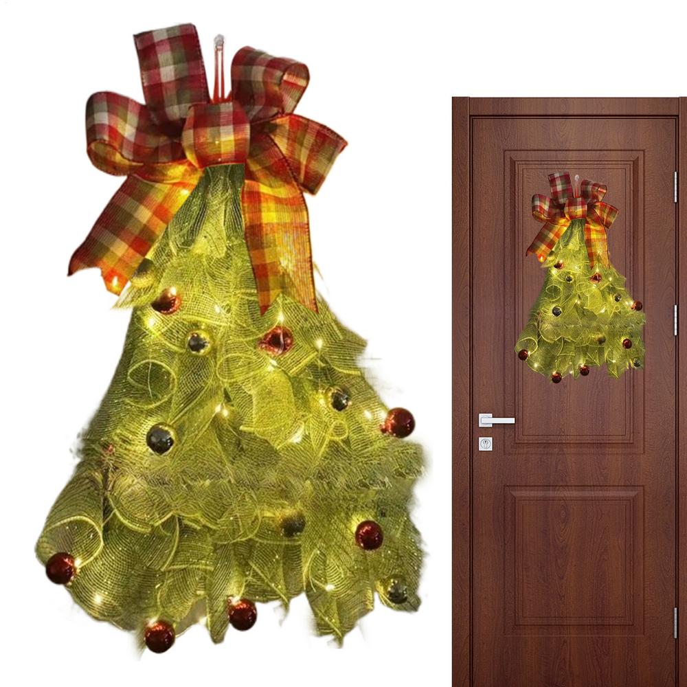 Christmas Door Swag Realistic Pines Illuminated Christmas Decoration With Bow Artificial Pine Holiday Garland For Mantel Porch