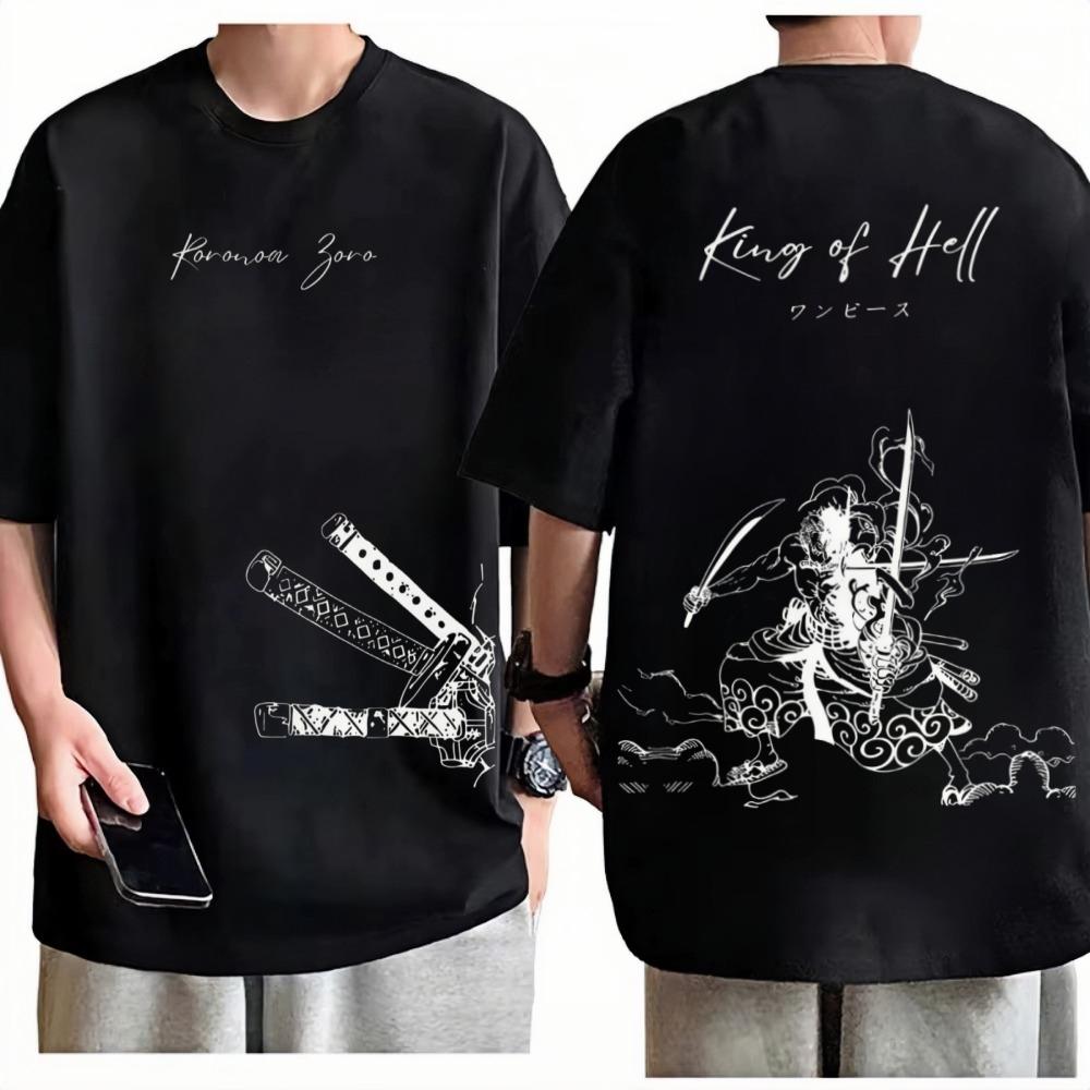GUOYAN TOP One Piece Roronoa Zoro T-shirt Unisex Harajuku Anime Grafische Print Ronde Hals Puur Katoen Mode Streetwear Tops Voor Mannen Vrouwen 4XL