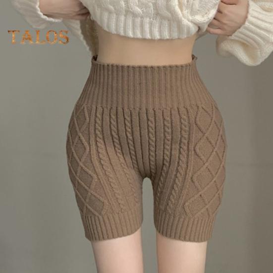 Dámské zimní spodní šortky pletené s vysokým pasem elastické jednobarevné hřejivé proti odhalení základní šortky pro každodenní nošení domů a další