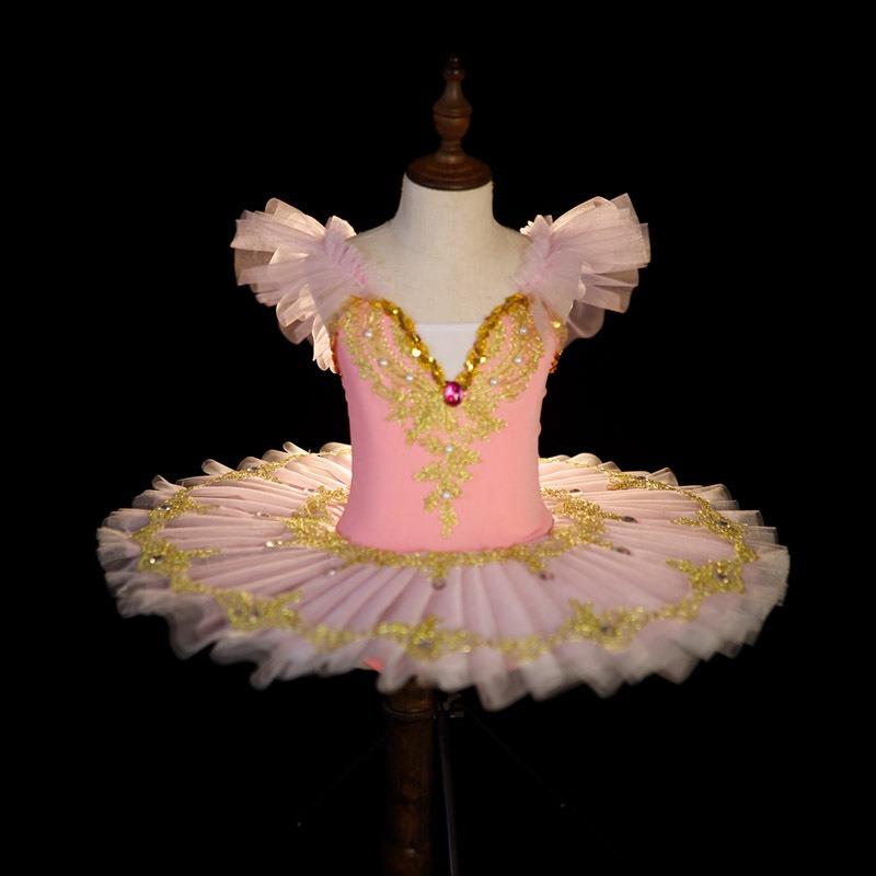 Europäisch-Amerikanisches Mädchen Träger Ballett Tutu Kleiner Schwan Tanzaufführungskleid 165 rosa
