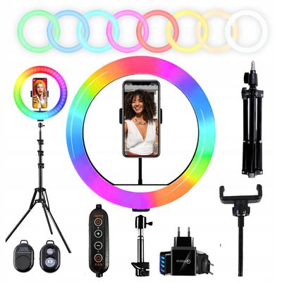 Lampa pierścieniowa rgb ring 26cm 80w + statyw 220cm + pilot bt + zasilacz