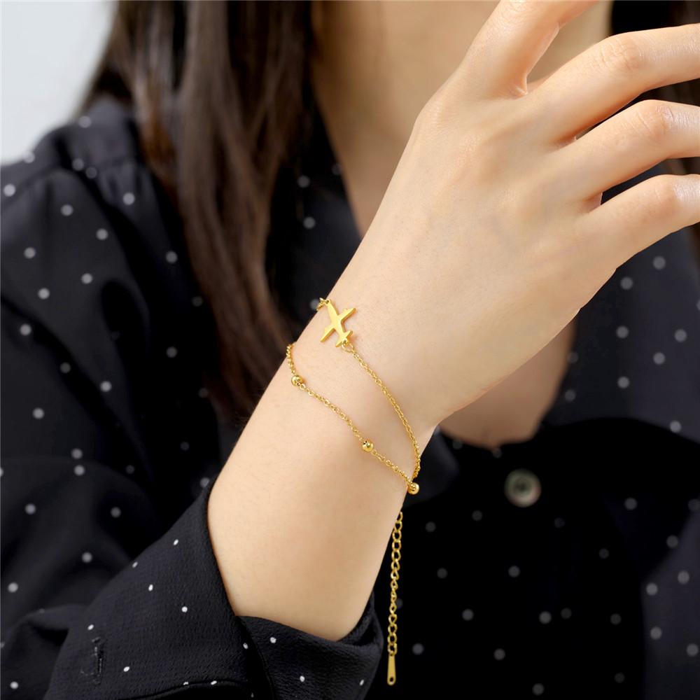 Damen-Armbänder mit Flugzeug-Anhänger, zweilagige Perlenketten-Armbänder, Schmuck aus Edelstahl, Freundschaftsgeschenk