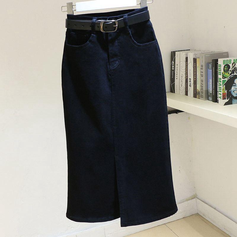 High-Waist A-Line Denim Skirt for Women - Split Design, Medium To Long Length, Perfect for Spring, Summer, and Autumn
