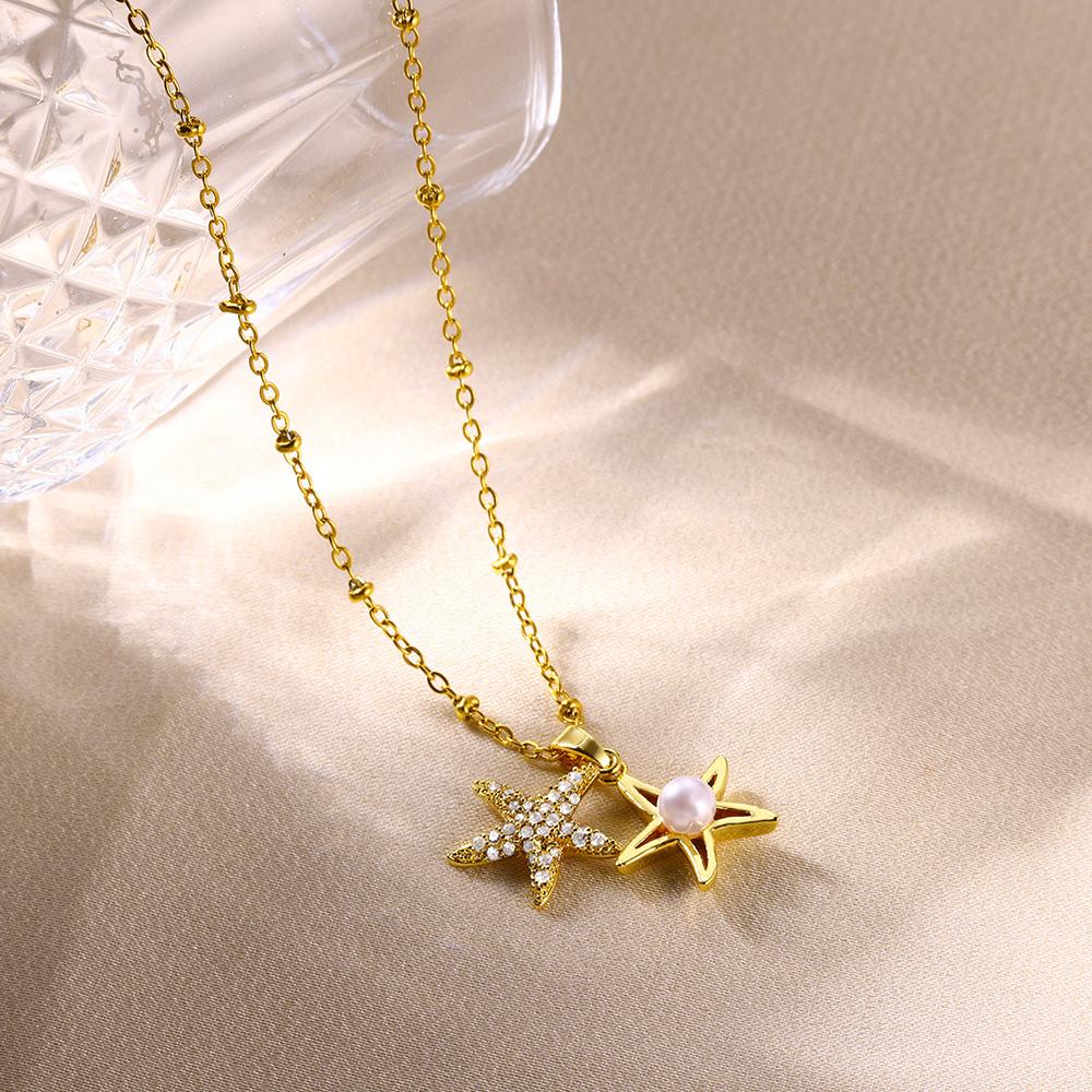 Imitation Pearl Pendant Necklaces For Women Stainless Steel Zircon Heart Charm Clavicle Chain Necklace Aesthetic Jewelry Gift