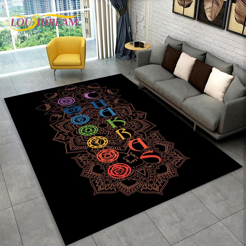 Rainbow 7 Chakra Mandala Bohemia Area Rug,Carpet Rug for Living Room Bedroom Sofa Doormat Decor,Yoga Soft Non-slip Floor Mat