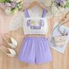 Set Estivo Casual alla Moda per Bambine Due Pezzi: Top con Scollo all'Americana + Pantaloncini
