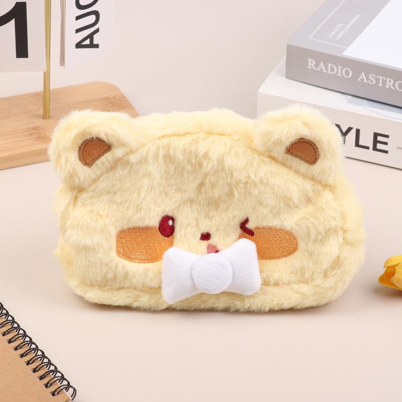 Large Capacity Stationery Storage Bag Cartoon Animal Plush Pencil Case Lovely Plush Cosmetic Bag Christmas Birthday Gifts