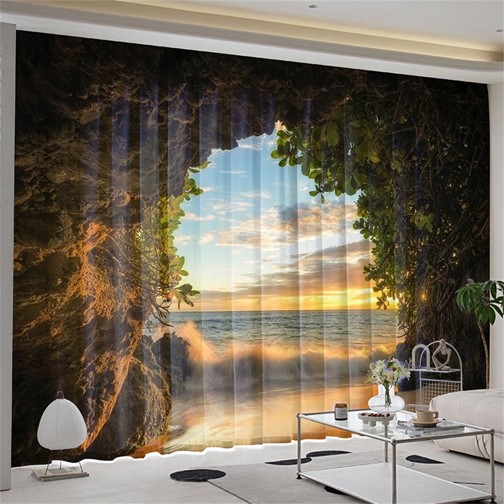 Natural Scenery Forest Landscape Lawn Tree Window Curtains Blinds For Living Room Bedroom Bathroom Kicthen Door Home Decor2Pcs