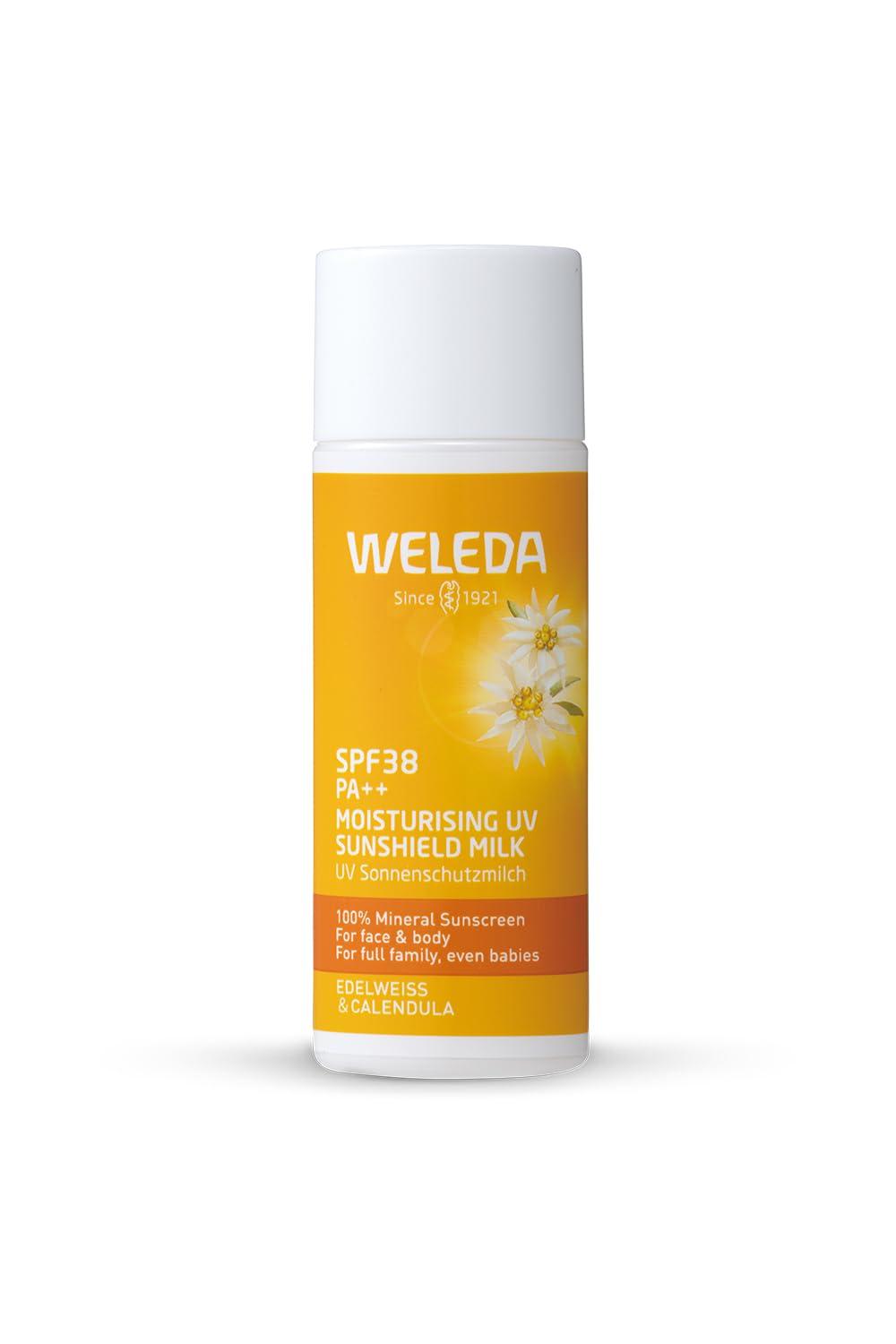 

WELEDA Edelweiss UV Protect Milk 50 мл SPF38 Солнцезащитный крем для всей нечувствительной кожи Натуральное органическое [Официальное] PA++ тело, окраска, жёлтый