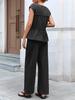 Womens Summer Cotton Linen Two Piece Pants Set Peplum Tank Top And Wide Leg Pants Vacation Outfit