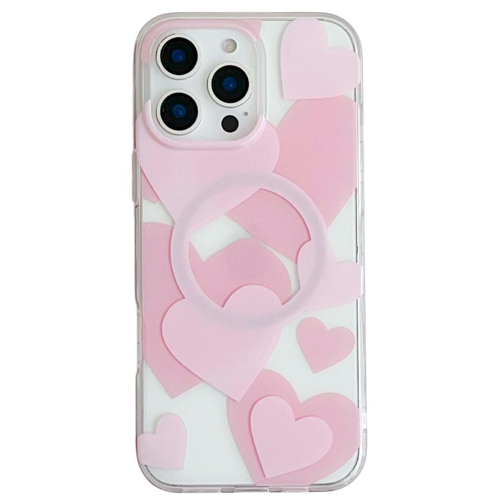 For iPhone 16 Pro Max Case Heart Pattern TPU + PC Protective Phone Cover Compatible with MagSafe