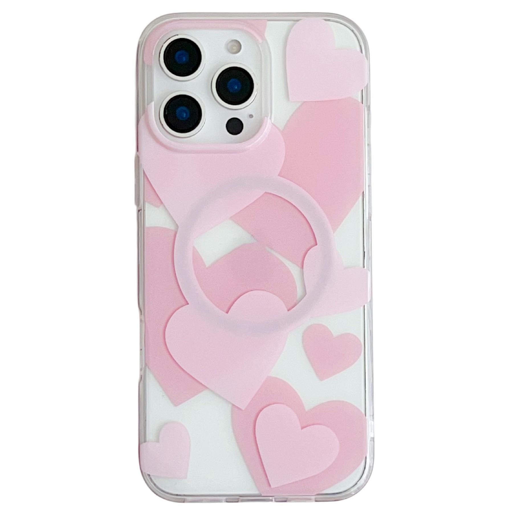 

For iPhone 16 Pro Case Heart Pattern TPU + PC Protective Phone Cover Compatible with MagSafe