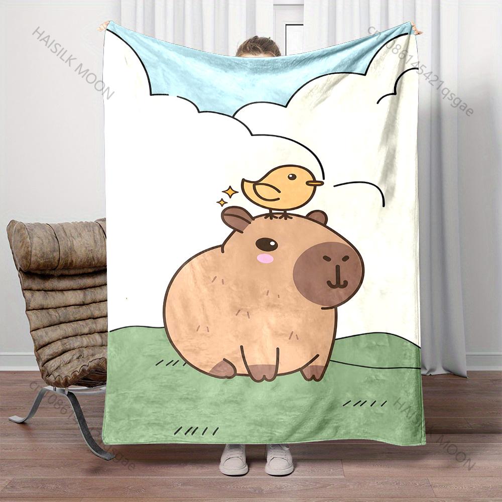 1PC Cute Capybaras Print Cartoon Blanket Fluffy Throw Warm Soft for All Seasons Gifts for Friends Home Travel Camping Picnic