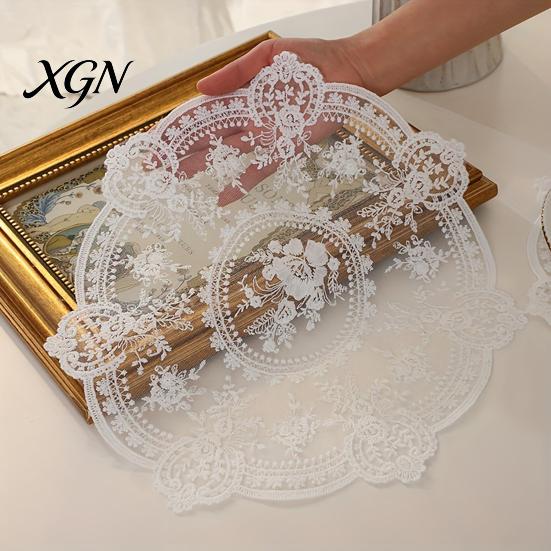 Elegant Lace Doily for Tea Party Retro Round Doily, Embroidered Floral Coaster, 13 Inch Table Decor Sheer Placemat Wedding, Vintage Style