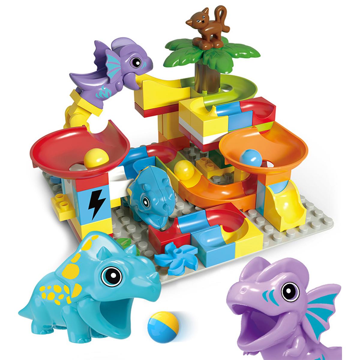 Interesting Toys Multicolour 55Pcs Big Building Blocks Marble Race Run Track Dinosaur And Large Brick Rolling Ball Chute Funnel Toys For Kids Educational Toy