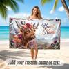 Highland Cow Theme Quick Dry Beach Towel Custom Name Text Print Large Sand Resistant Towel Beach Vacation