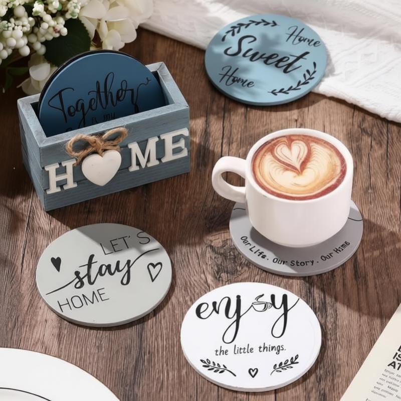 Natural Wooden Coasters For Drinks Set Of 6 Thick Absorbent Cup Pads With Storage Box For Coffee Wooden Table Protection