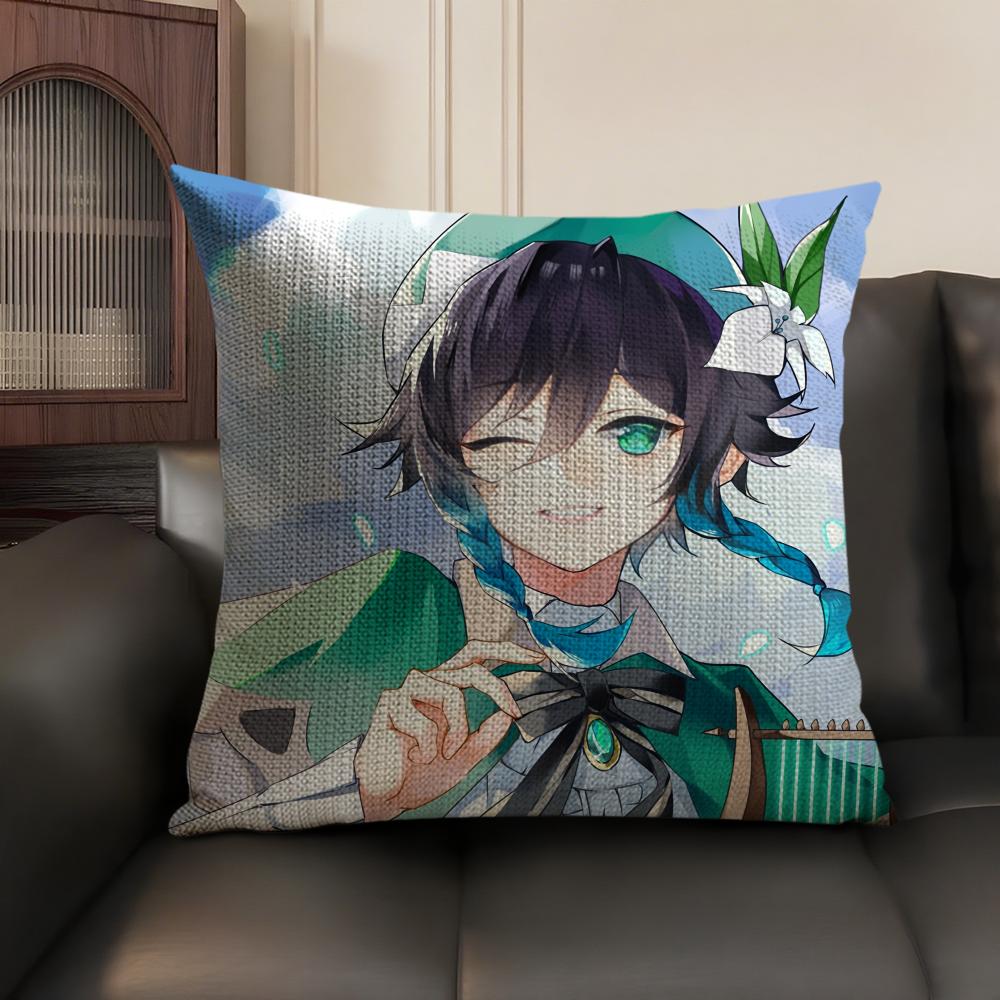 Venti Cute Genshin Impact Cushion Cover Natural Linen Organic Fabric DoubleSided Printing Sofa Home Decor Gift Pillow Case