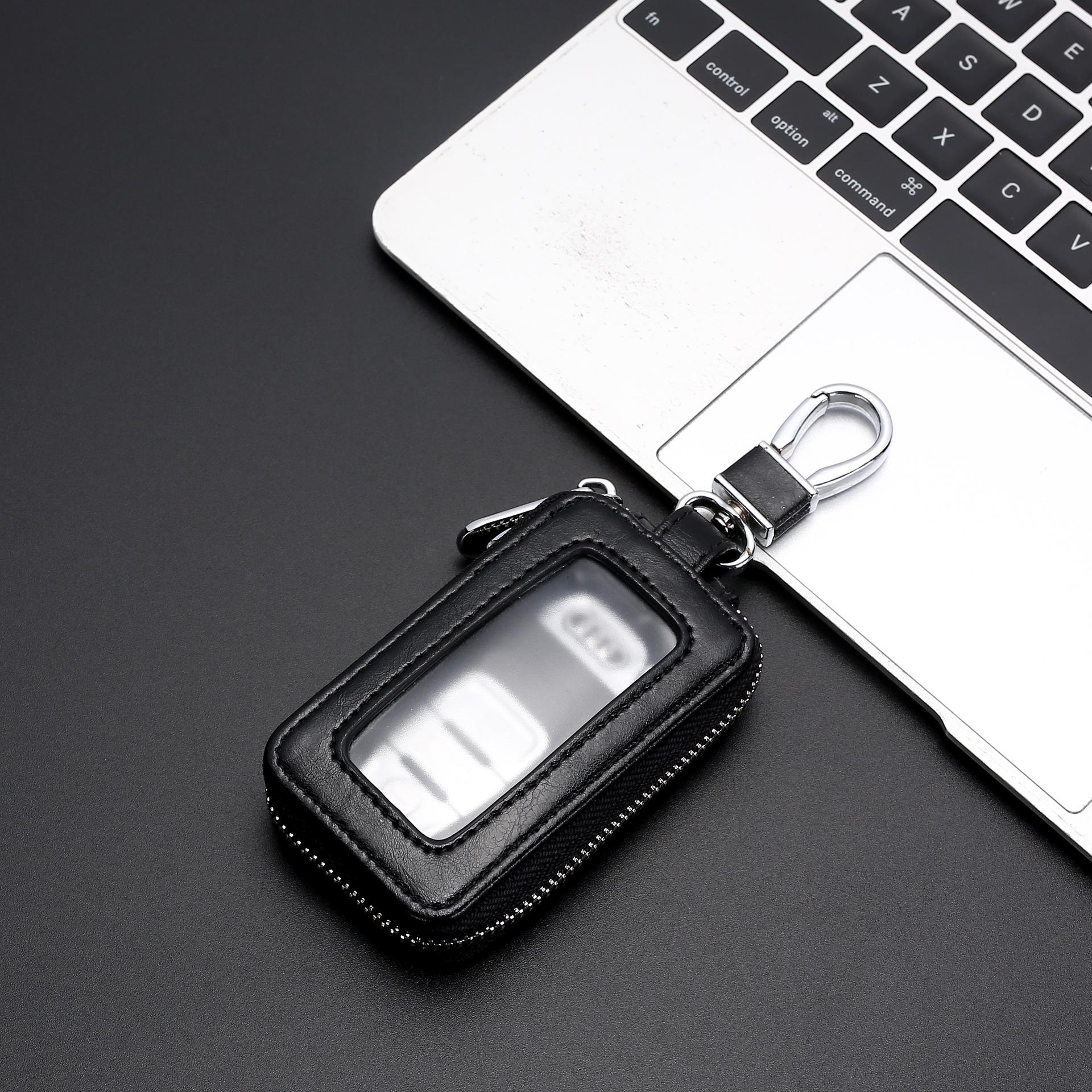 

Парный держатель для ключей из натуральной кожи: Вместительный чехол на молнии для автомобильного пульта с зеркалом, изысканный ретро-дизайн