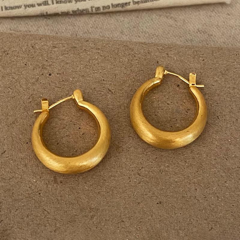 PONYKISS Sterlingsilber 18 Karat Gold Matt Minimalistisch Runde Creolen für Damen Vintage Feine Geometrische Accessoires