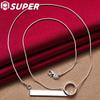 925 Sterling Silver Circle Rectangle Pendant Necklace Jewelry