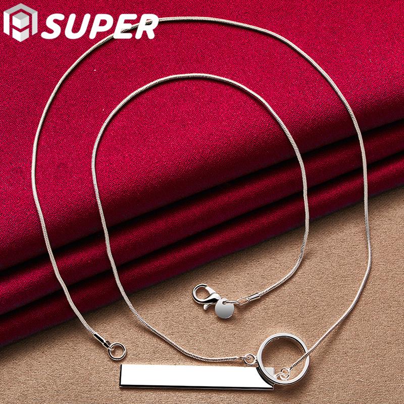 925 Sterling Silver Circle Rectangle Pendant Necklace Jewelry