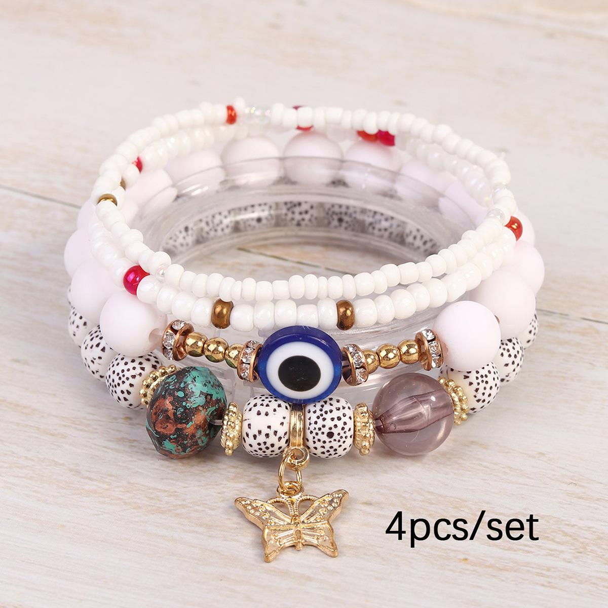 

JYL TS Bracelet Bohemian Evil Eye Set Style Provides Strong Protection Beige мексиканські рожевого кольору
