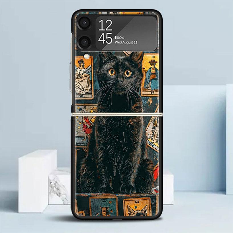 Witch Tarot Card Black Cover for Samsung Galaxy Z Flip 7 6 5 4 3 5G Phone Case Flip7 Flip6 Flip5 Flip4 Flip3 Pattern Case Galaxy