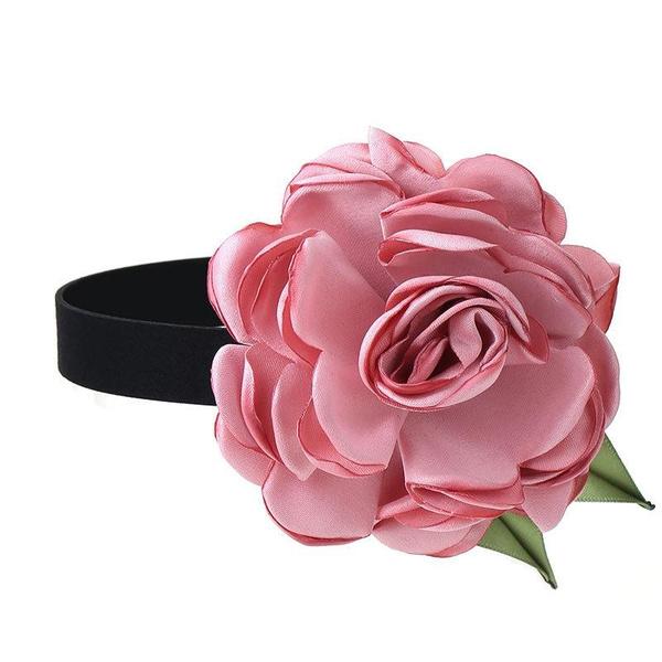 Temperament Romantisk Stor Rose Blomma Halsband Bred Svart Sammet Choker För Kvinnor Mode Hals Smycken Fest Present Hals Smycken