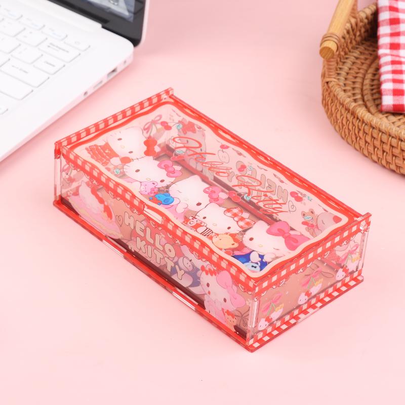 Hello Kitty Storage Box Cute Acrylic Flip Desktop Storage Box Dust-Proof Ornaments Removable Home Decora
