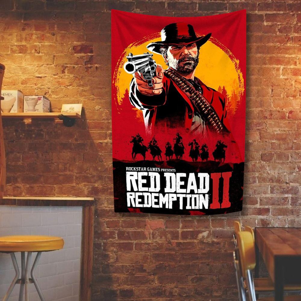 

Игра RDR 2 Гобелен Цифровая печать Флаг Мода Декор для дома и сада Настенный декор Покрытие для спальни Общежития Вечеринки Настенный баннер 29x37in