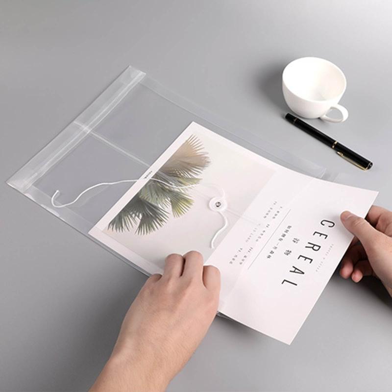 12Pcs A4 File Folders with String Lock Office File Bags Waterproof PP File Wallet Clear Document Folder for Adult Office