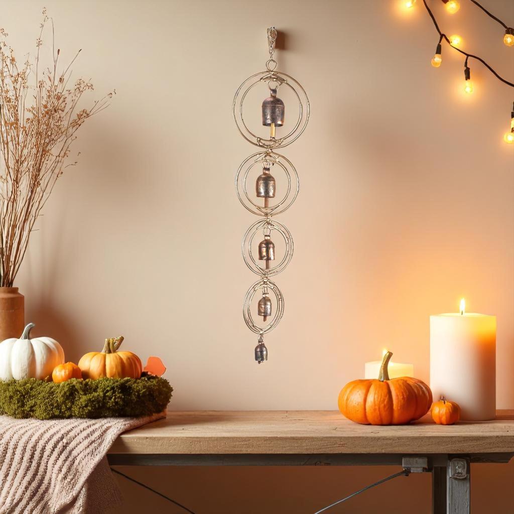 27 Inch Large Outdoor Wind Chimes With 5 Tuned Bells For Deep Soothing Tones, Rustic Gold Bronze Garden Decor Windchime For Porch Patio