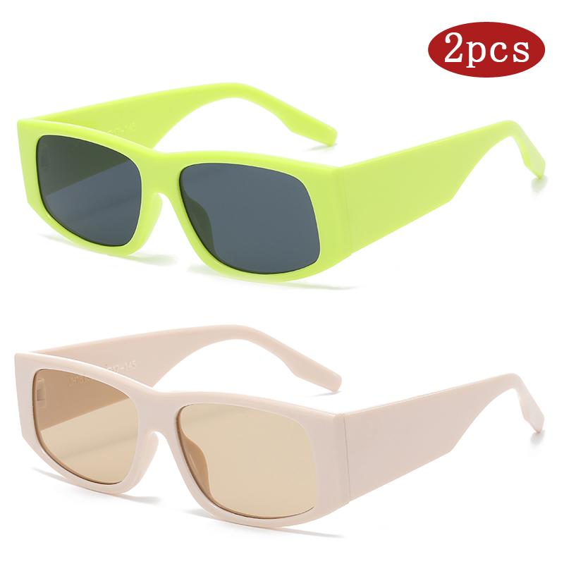 Protective Glasses 2pcs Fashion Large Frame Square Sunglasses Trendy Personality Sun Glasses Simple Design Eyewear Female