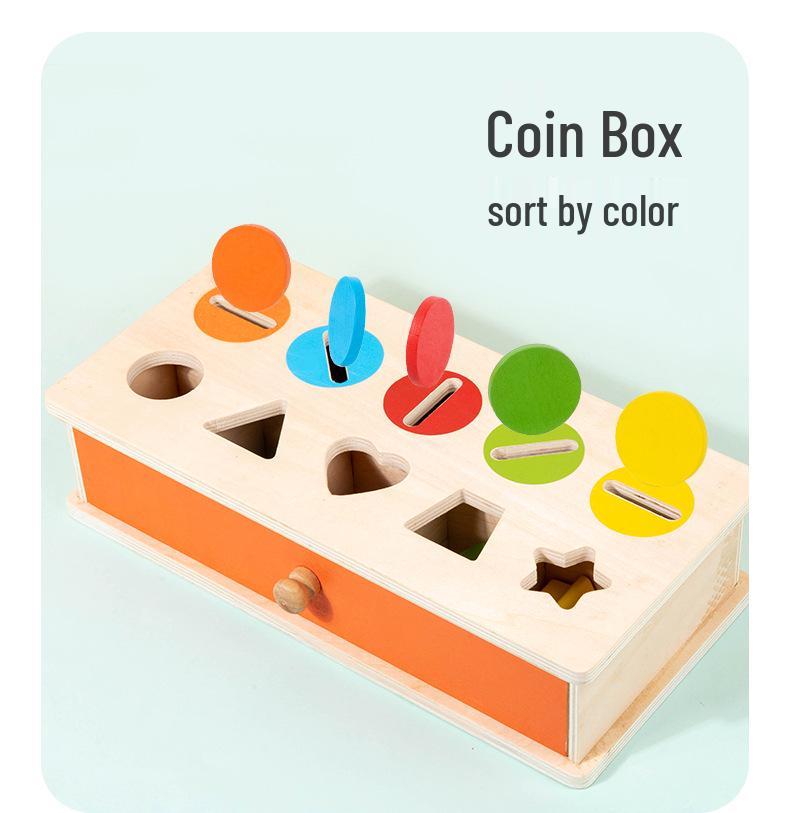 Montessori Early Education Coin Box with Color & Shape Matching Blocks - Educational Wooden Toy
