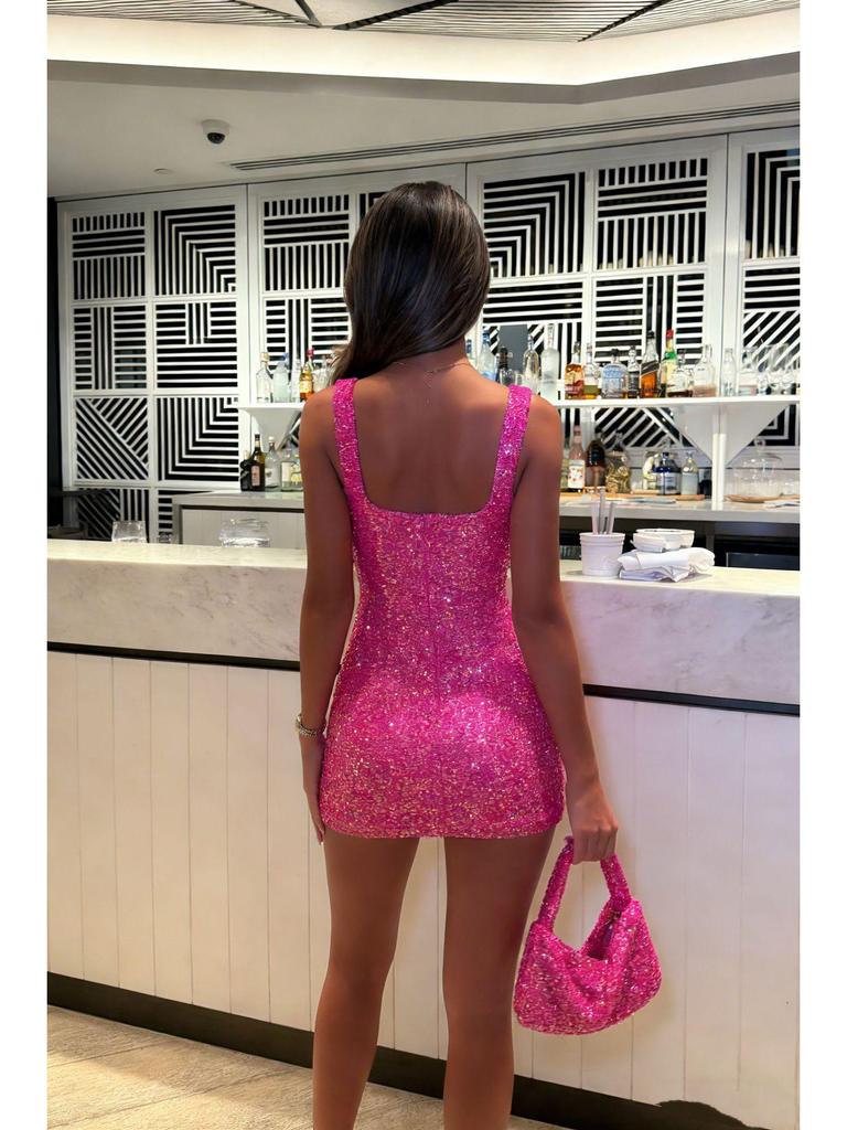 2026 European & American Sequin Spaghetti Strap Backless Party Dress