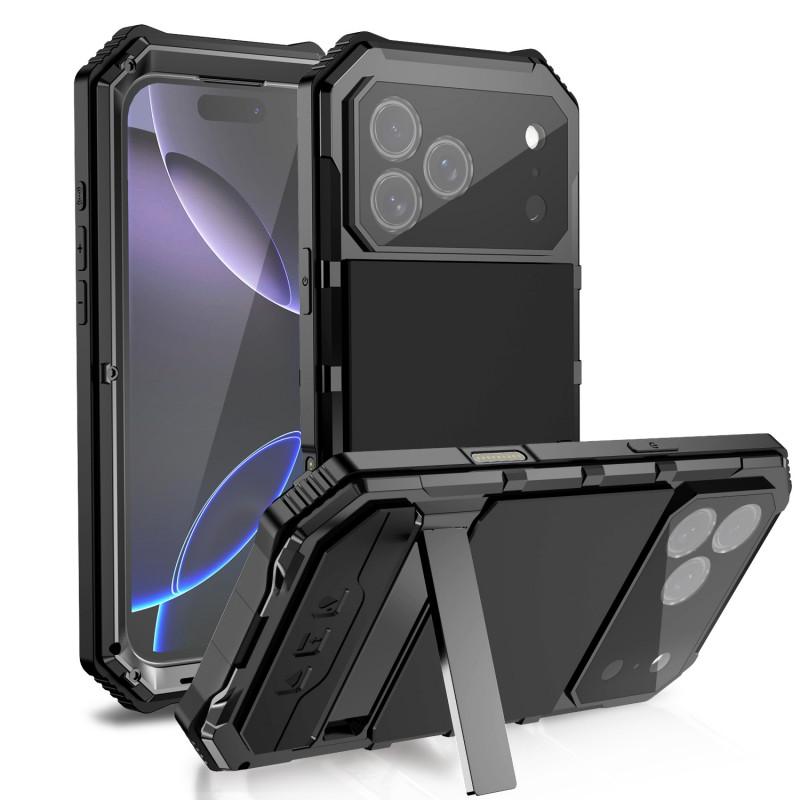 Metal Phone Case With Kickstand IPhone 15 Pro 16 Plus 17 Max 18 Shockproof Full Cover Magnetic Support