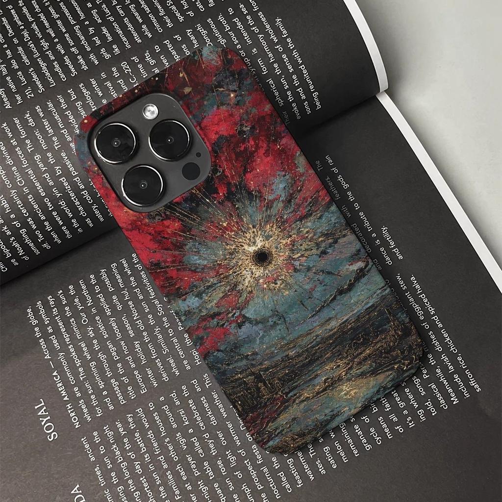 Dramatic Artistic Red-Blue Scene Vintage Painterly Phone Case for iPhone 17 16 15 14 11 12 13 Pro Max Air Plus Back Cover