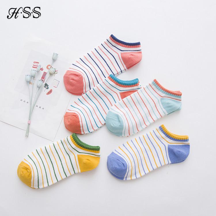 

5 пар женских хлопковых носков, летние тонкие полосатые носки-лодочки