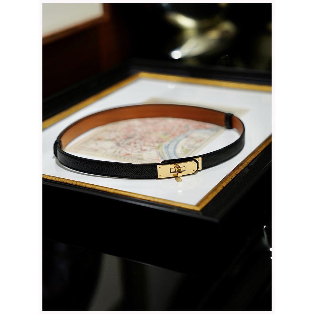 Ekte lær Damebelte i lær Epsom/Swift kalveskinn Dame Justerbart Midjebelte med metallspenne uten hull