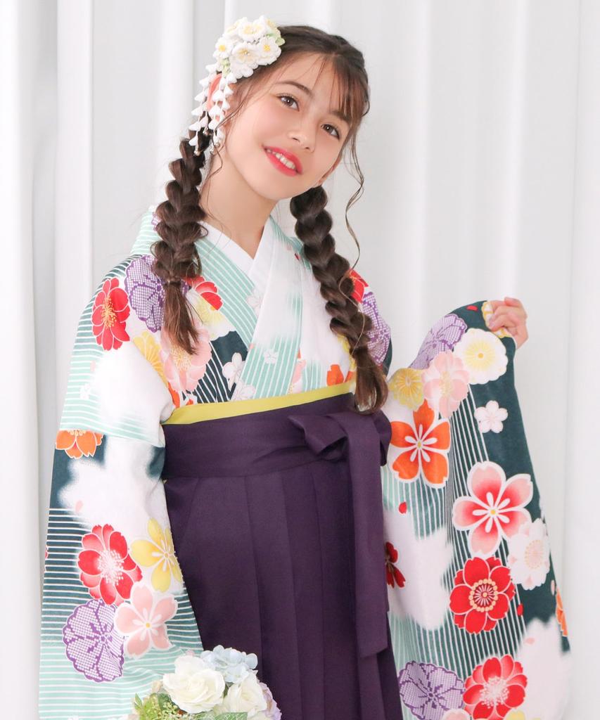 Hakama Graduation Elementary School Graduation Ceremony Elementary School Hakama Hakama Gorgeous Junior String Bottom Green [KYOETSU] Set, Ceremony,