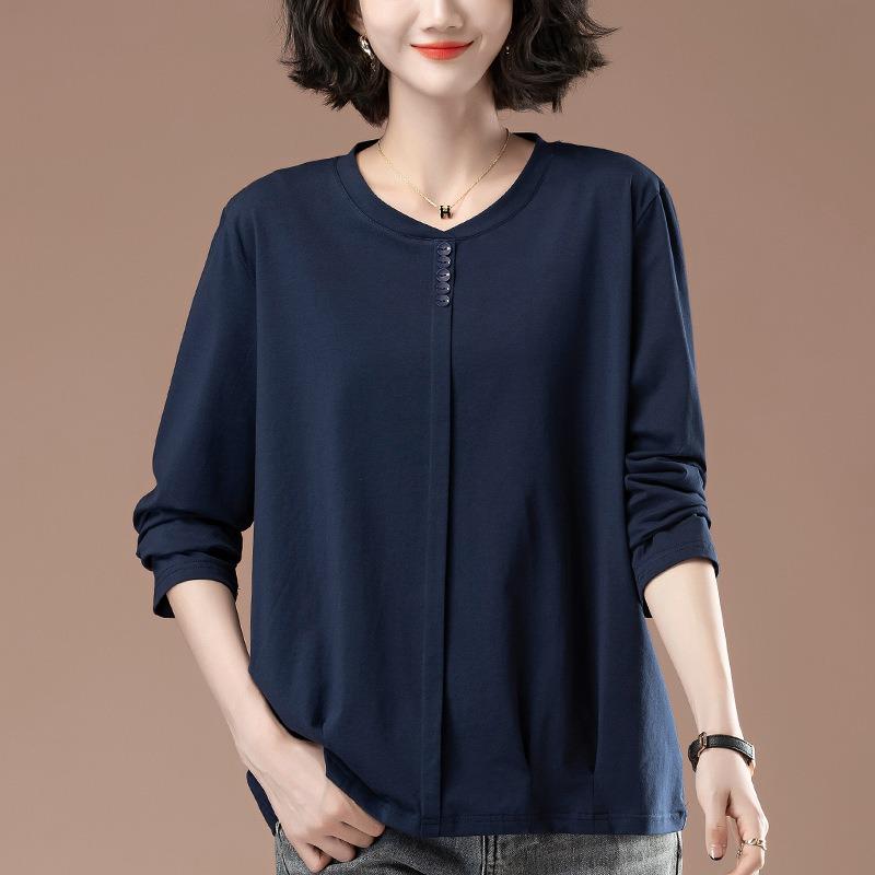 Long-sleeved Women's Spring and Autumn Plus Size Women's Loose Cotton Casual Versatile Bottoming Shirt