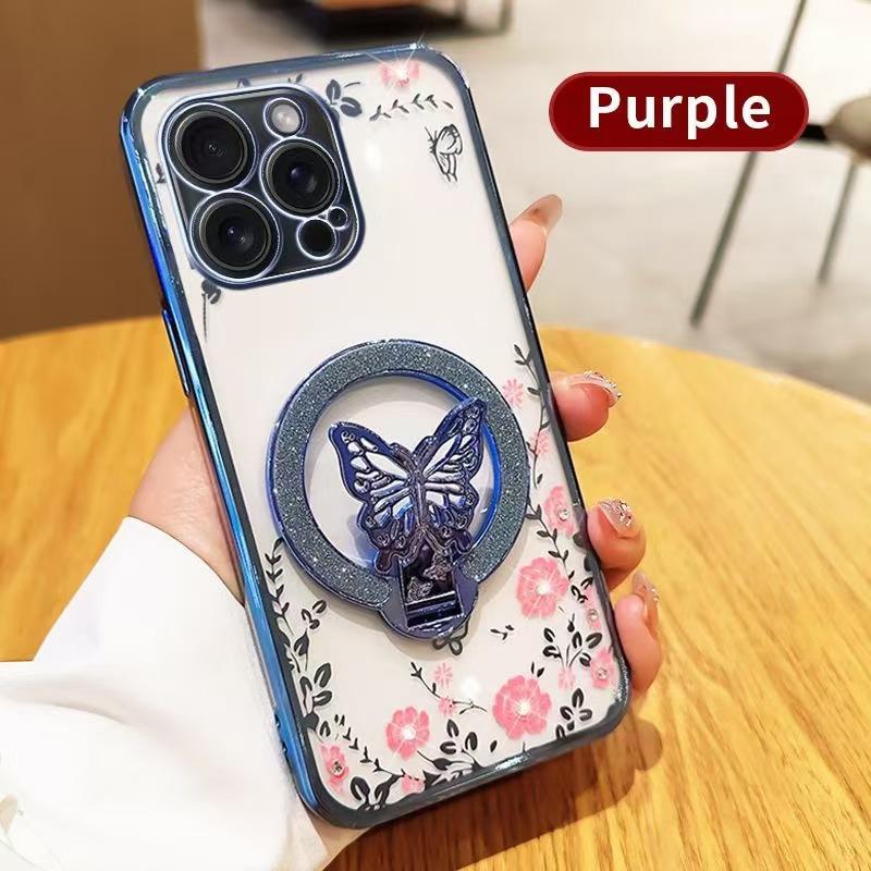 Applicable To Apple 16pro Secret Garden Mobile Phone Case Butterfly Glitter Powder Stand IPHONE15 Transparent Protective Case I14