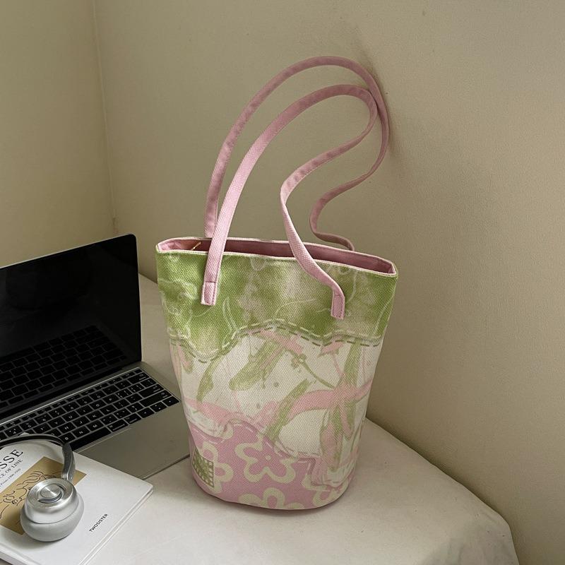 

New Hantote bag large capacity fresh women s commuter bag shoulder bag portable shopping bag canvas bag розовый