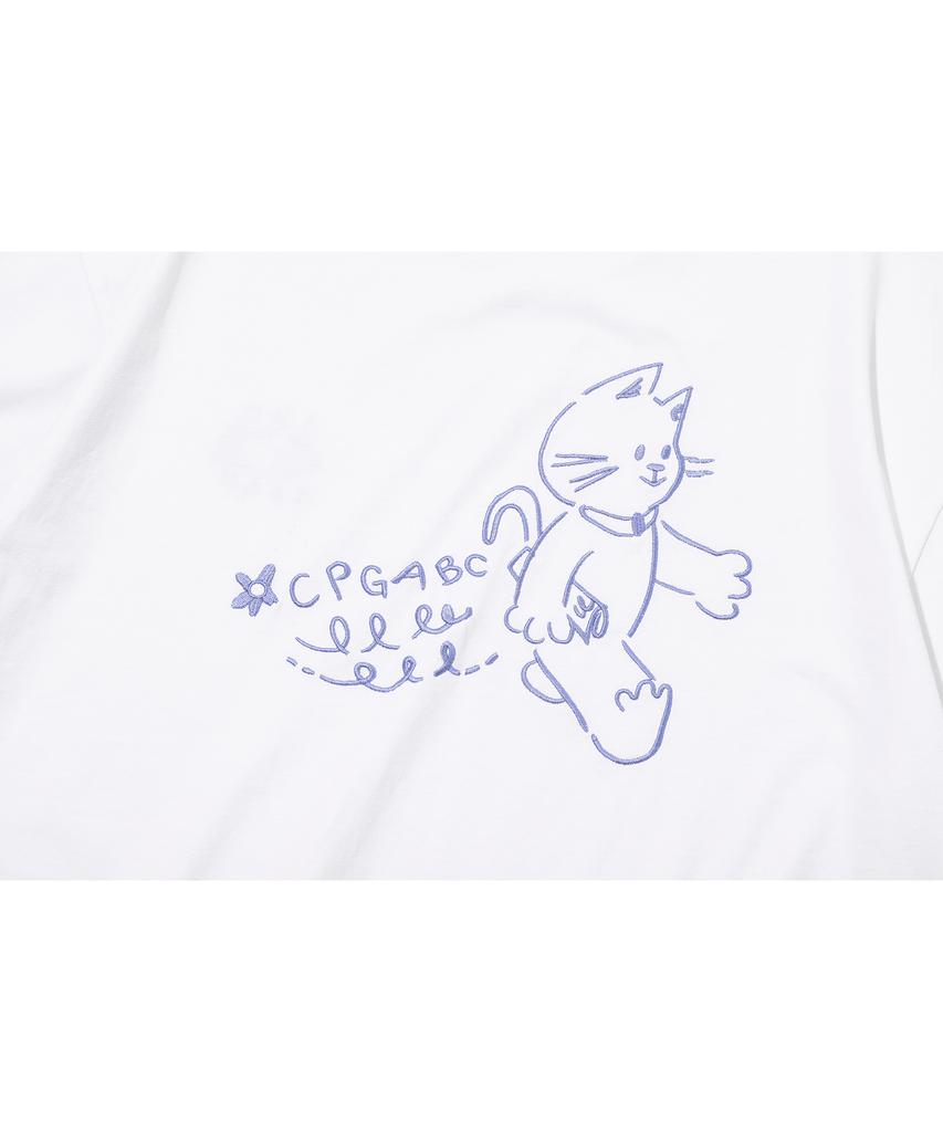CPGN STUDIO Abc Cat Embroidered Short Sleeve T-Shirt White