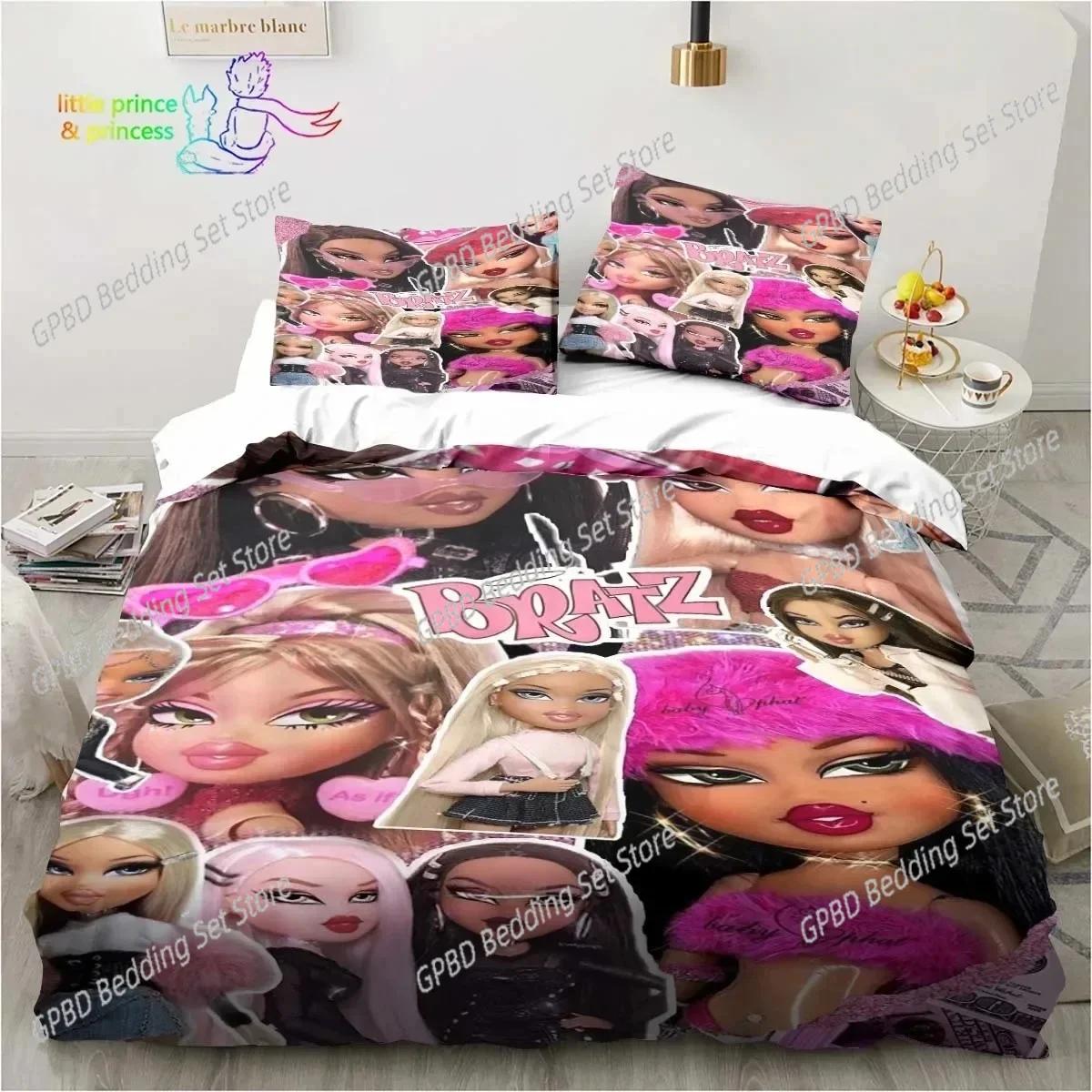 

Мультяшный Комплект Постельного Белья Bratz для Спальни Мягкое Современное Покрывало Удобный Детский Пододеяльник Чехол для Одеяла и Наволочка EU Single(135*200cm)3pcs