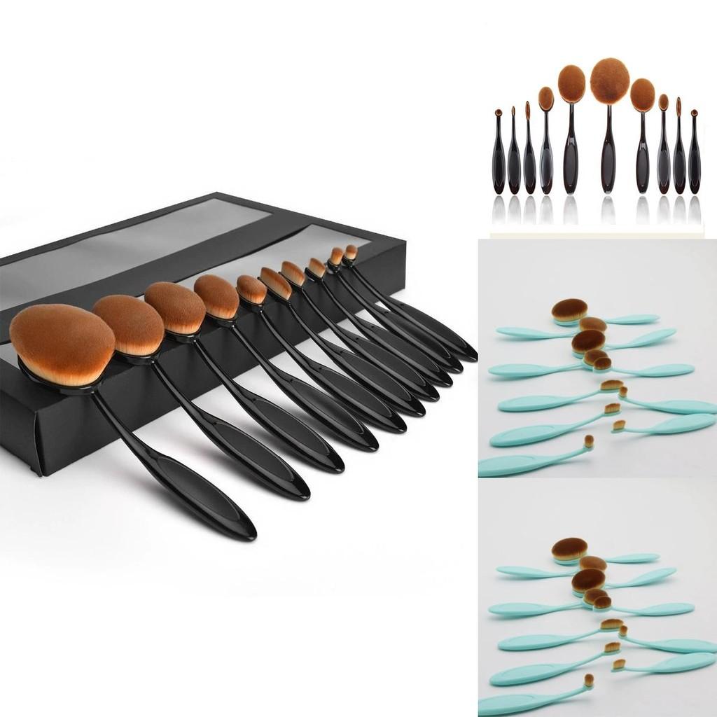 Classic Makeup Brush Set 10 Pieces With Synthetic Fibers For Flawless Foundation Application